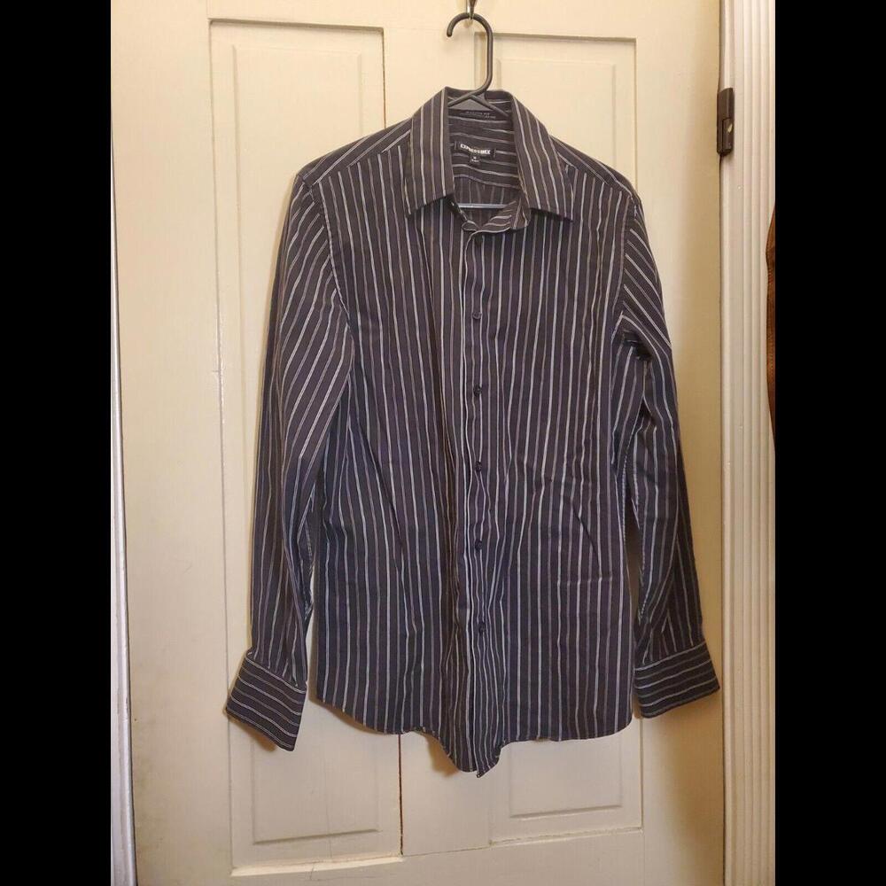Express 1MX M Stretch Modern Fit LS Black Striped M 15-15.5